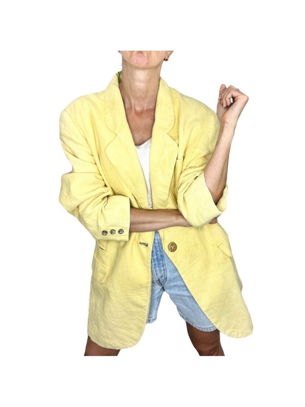 Vintage JAX Sport Vancouver 100% ramie butter yellow summer blazer jacket L